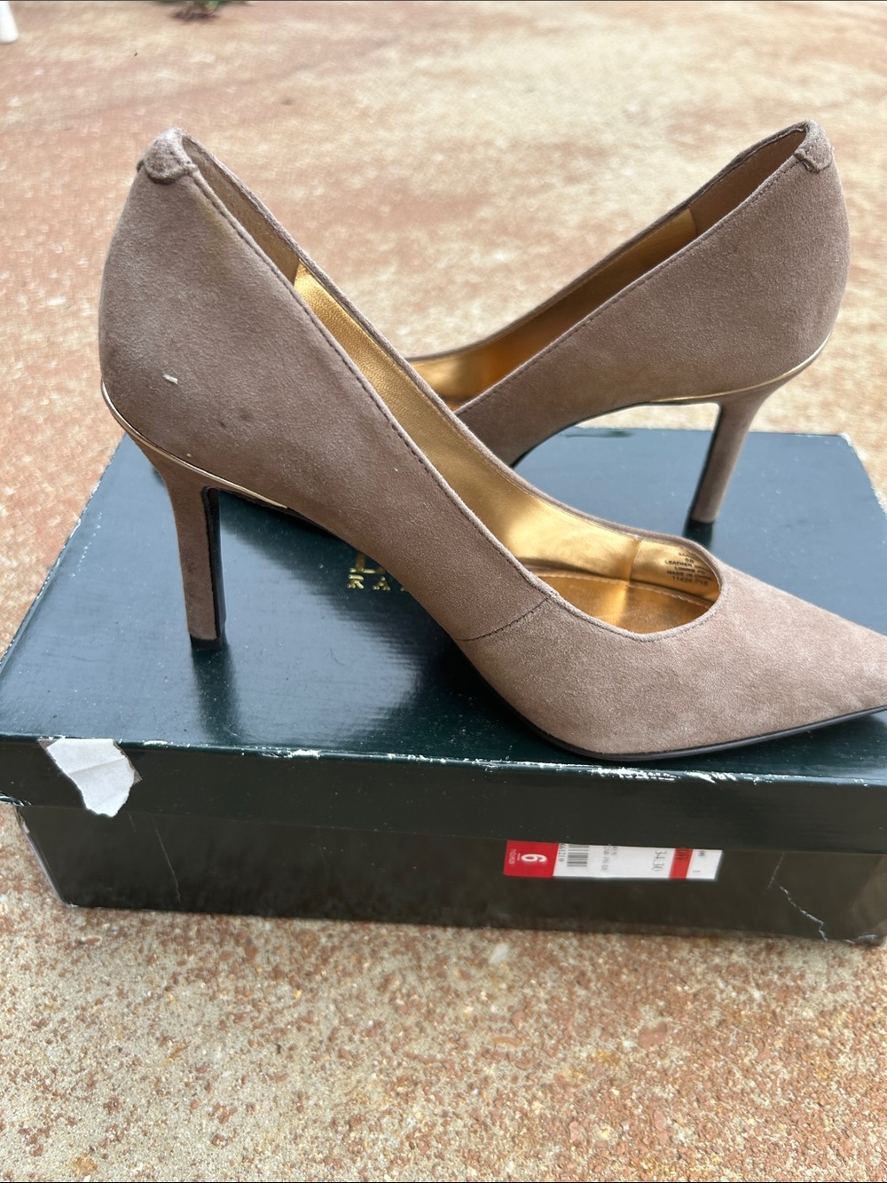 Lauren Ralph Lauren Taupe Suede Pointed-Toe Pumps